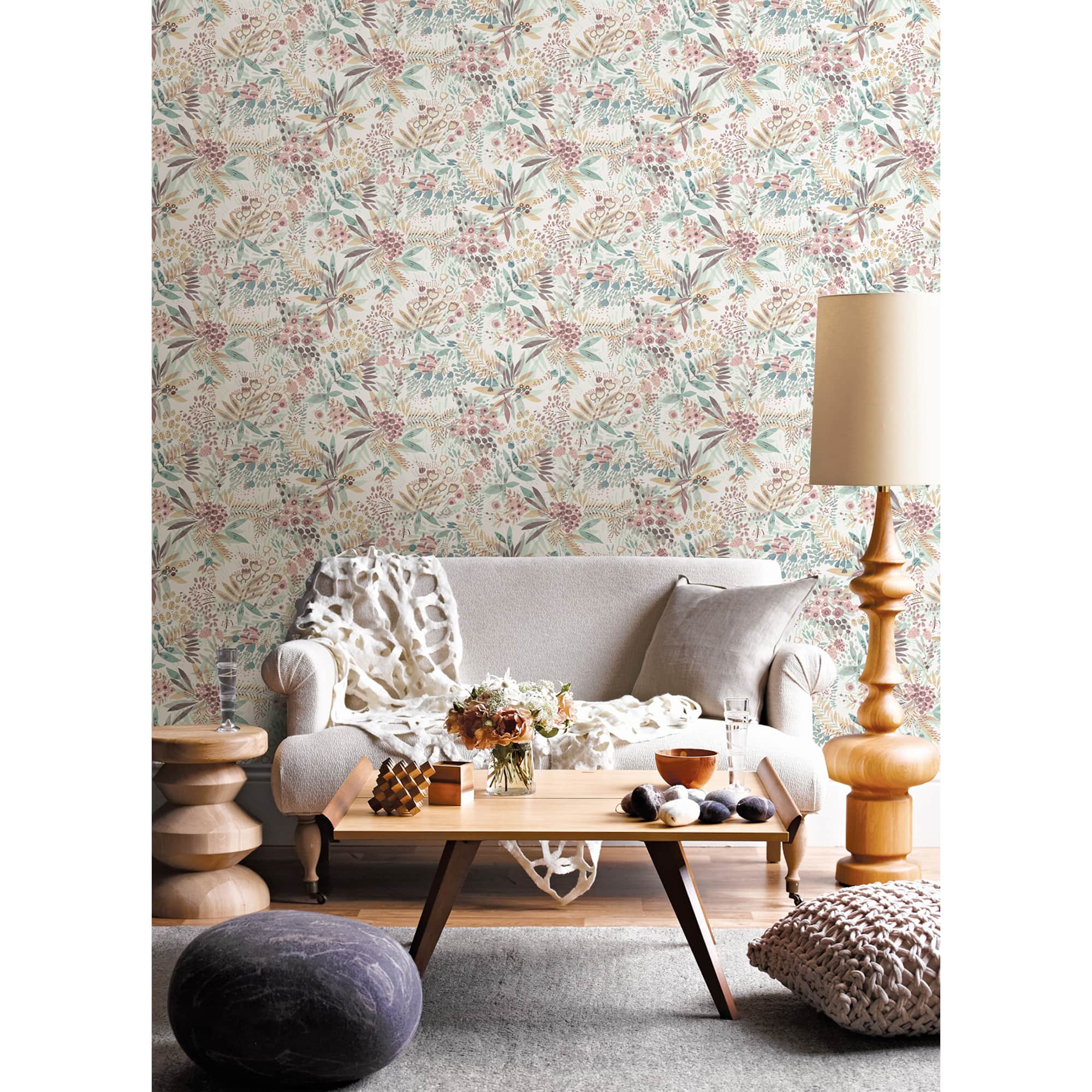 NuWallpaper Teal Peach Naupaka Peel & Stick Wallpaper